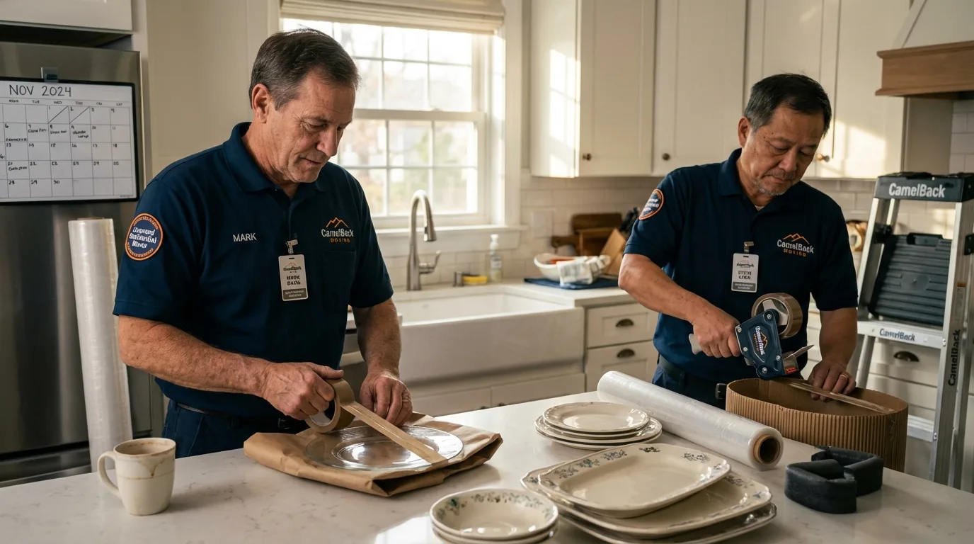 Professional crew packing kitchen dishware in Corinth, MS